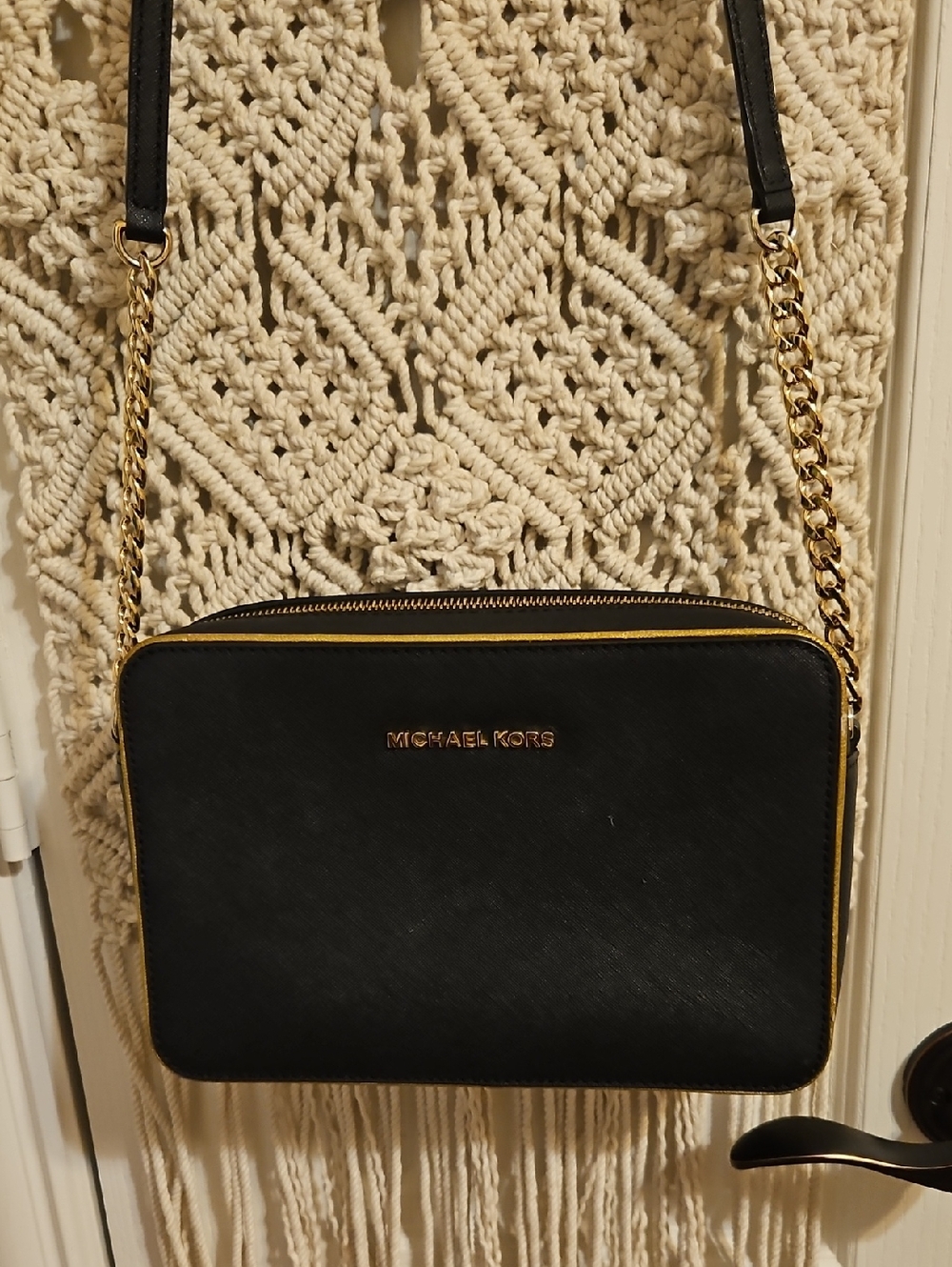 Michael Kors Black Crossbody Bag with Gold Hardware and Chain Strap
